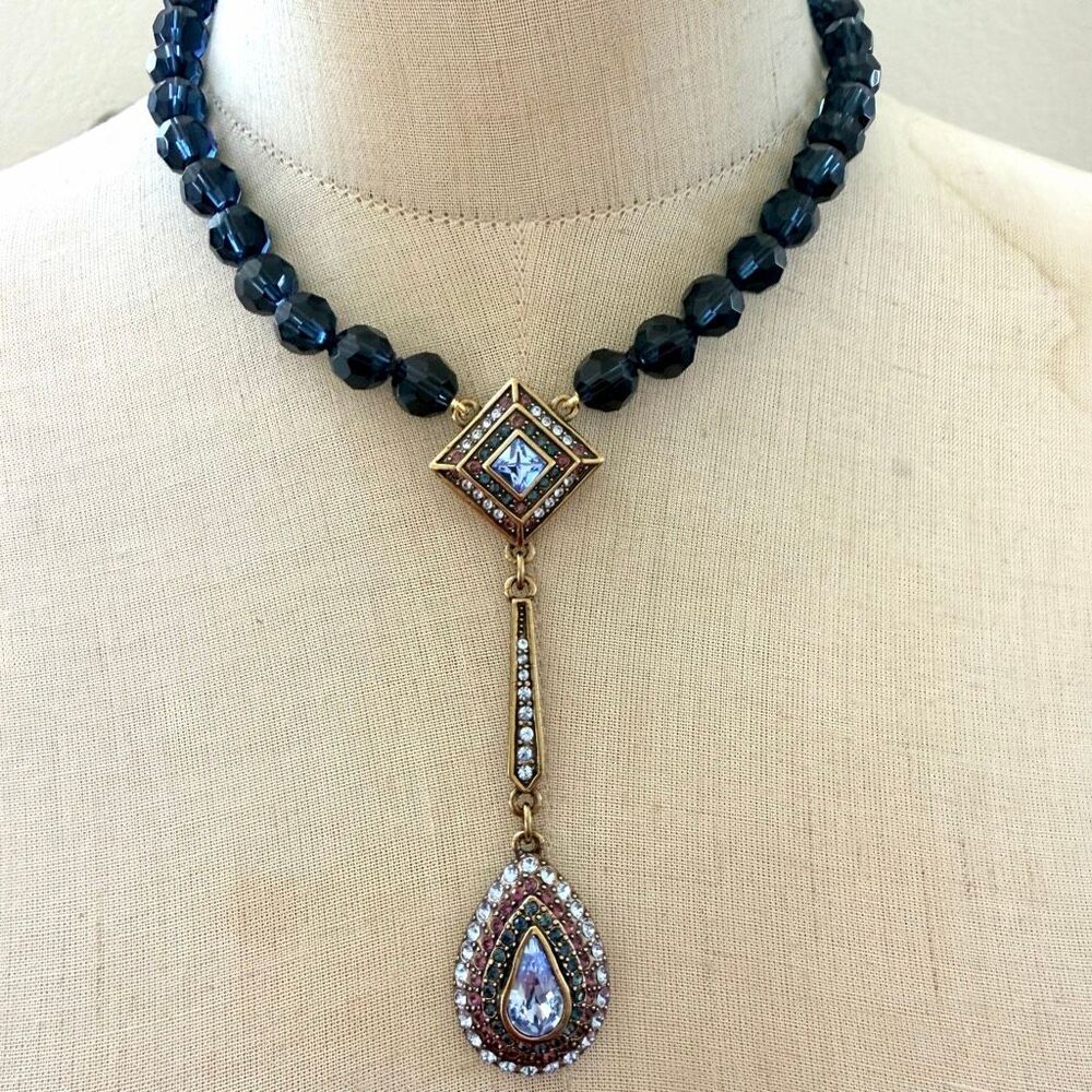 Heidi Daus Blue Crystal Drop Statement Choker Necklace